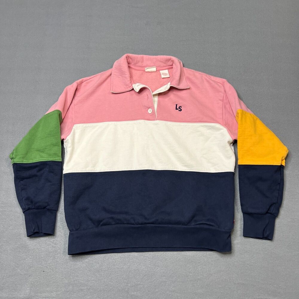 Levi's Popover Fleece Sweatshirt Women's XS Multi Colorblock Cotton Long Sleeve